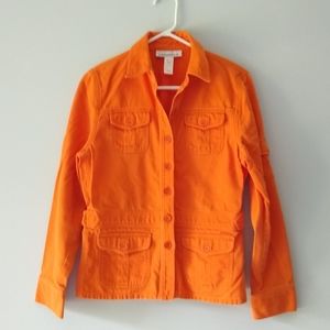 Jones NY Sport Cotton Denim Jacket Pockets Button Front Orange Medium